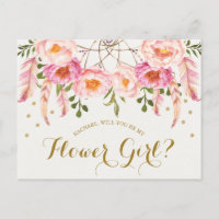 Boho Blush Pink Florals Flower Girl Vorschlag Card