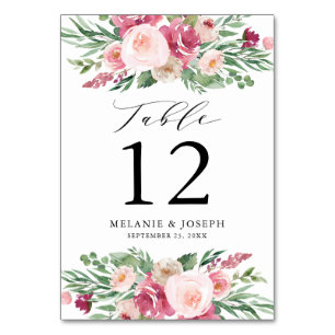 Boho Blush & Pink Frühling Wasserfarbe Blumenzehen Tischnummer