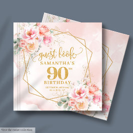 Boho blush pink gold floral 90 Geburtstag Gästebuc Gästebuch
