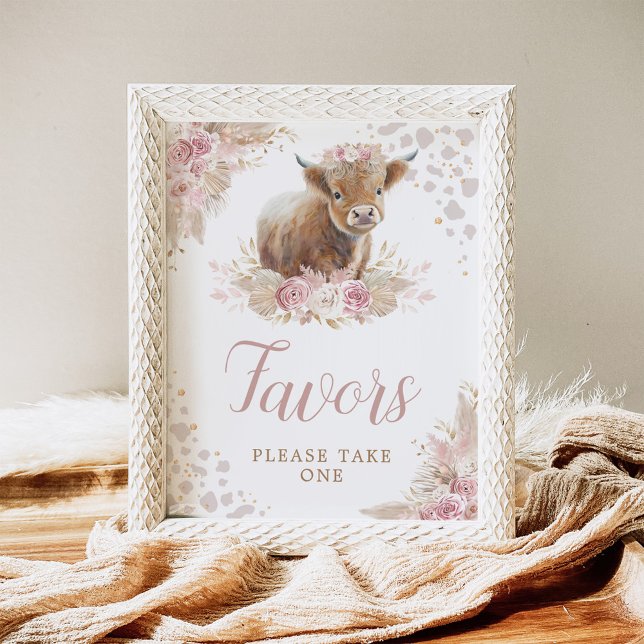 Boho Blush Pink Highland Kuh favorisiert Zeichen Poster (Von Creator hochgeladen)