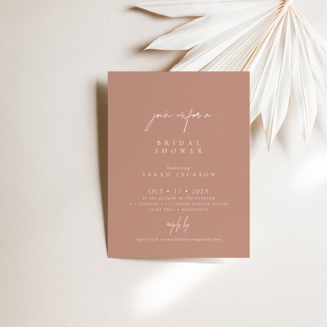 Boho Blush Pink Modernes Minimalistisches Brautpar Einladung (Boho Blush Pink Modern Minimalist Bridal Shower Invitation)