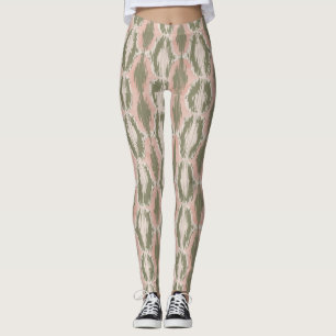 Boho Blush Pink Olive Ikat-Muster Leggings