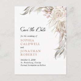 Boho Blush Pink Rose Elegantes Foliage Save the Da Ankündigungspostkarte