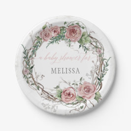 BOHO Blush Pink Rose Floral Baby Girl Dusche Pappteller