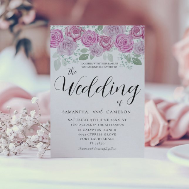 Boho Blush Pink Roses & Calligraphy Wedding Einladung (Von Creator hochgeladen)