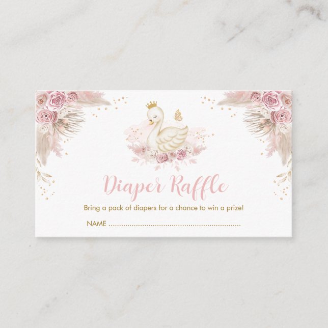 Boho Blush Pink Swan Princess Diaper Raffle Baby Begleitkarte (Vorderseite)