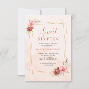 Boho Blush Pink Terracotta Blumenchic Sweet 16 Einladung