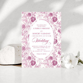 Boho Blush Pink Toile Floral Wedding Invitation Einladung
