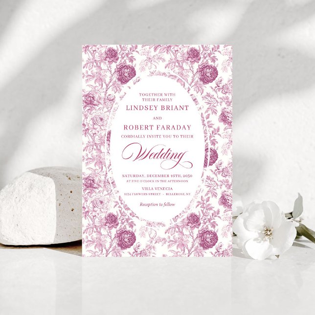 Boho Blush Pink Toile Floral Wedding Invitation  Einladung (Boho Blush Pink Toile Floral Wedding Invitation Design)