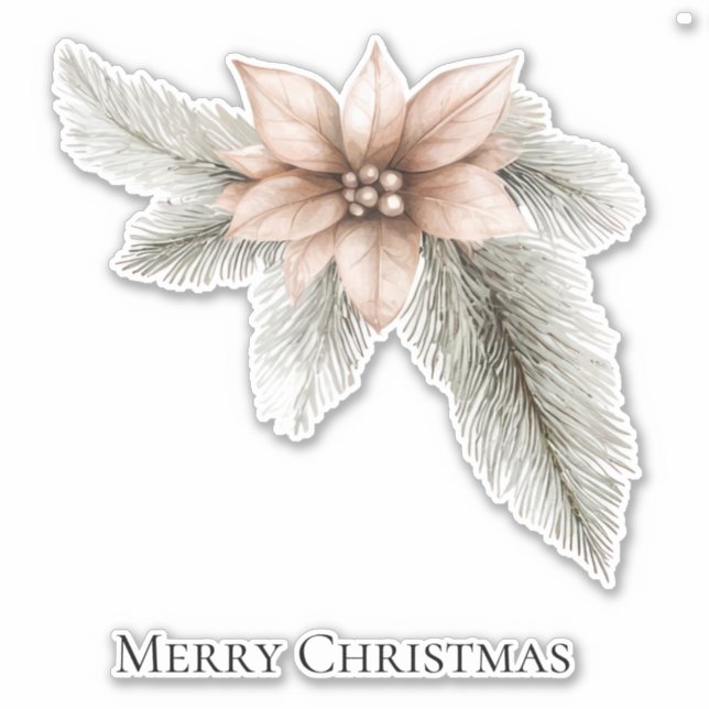 Boho Blush Pink Weihnachtsfloral Aufkleber (Vorderseite)