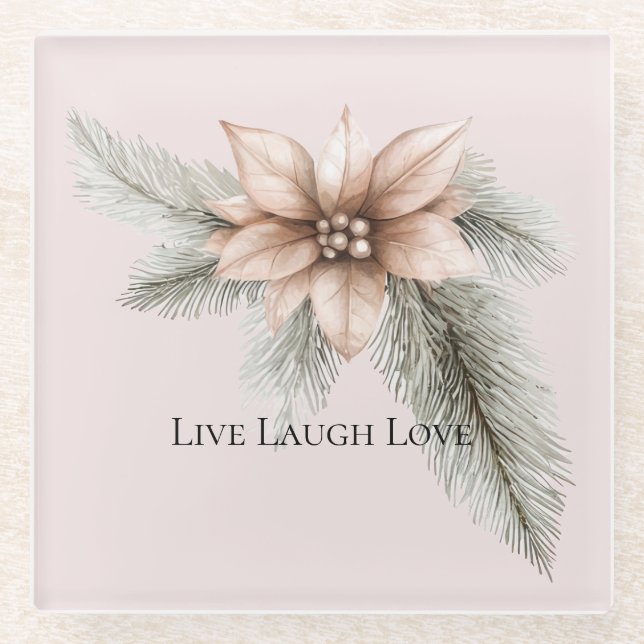 Boho Blush Pink Weihnachtsfloral Glasuntersetzer (Vorderseite)