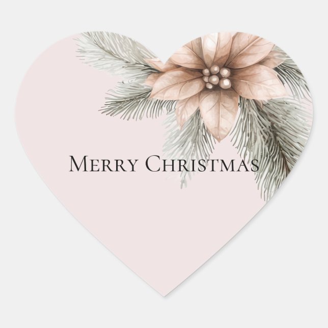 Boho Blush Pink Weihnachtsfloral Herz-Aufkleber (Vorderseite)