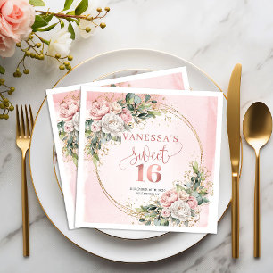 Boho-Blush-Rosa-Blumen-Sweet-Sixteen-Servietten Serviette