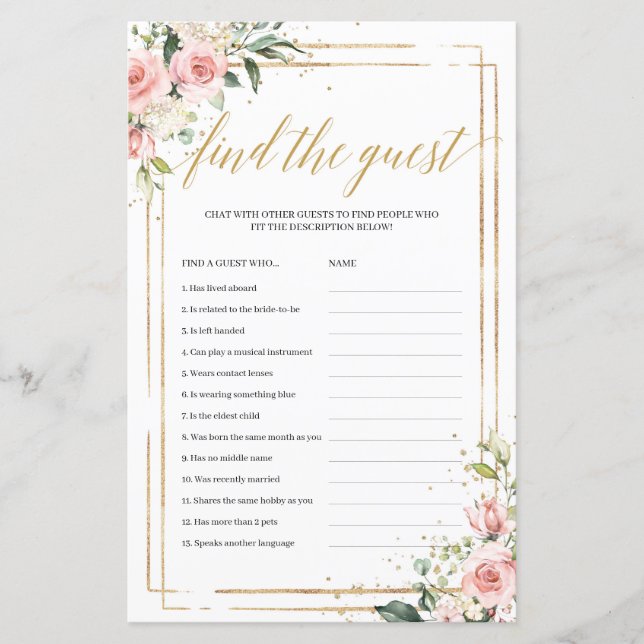 Boho blush rosa blumengolden finden Sie Gast-Spiel (Vorderseite)