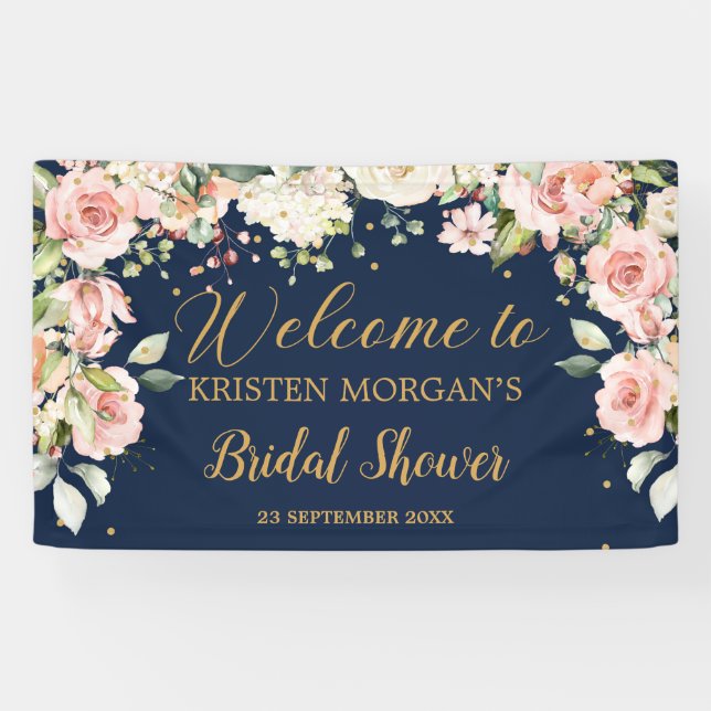 Boho blush rosa Blumengrün Brautparty Banner (Horizontal)