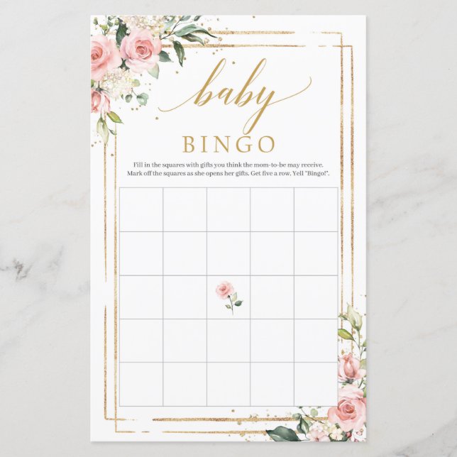 Boho blush rosa Blütengold Baby Duschbingspiel (Vorderseite)