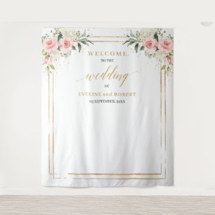 Boho Blush Rosa Eukalyptusgold Hochzeit Wandteppich