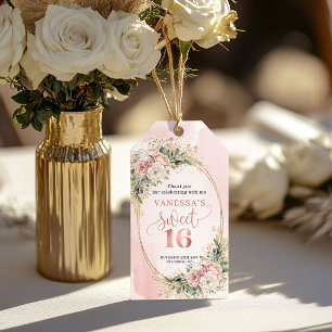 Boho Blush Rosa Floral Eukalyptus Sweet Sixteen Geschenkanhänger