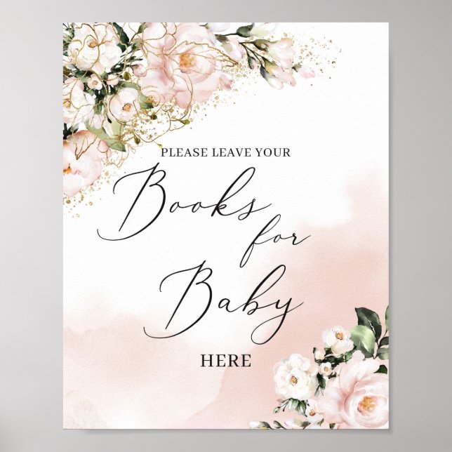 Boho blush rosa Goldbücher mit Blütenpracht Poster (Vorne)