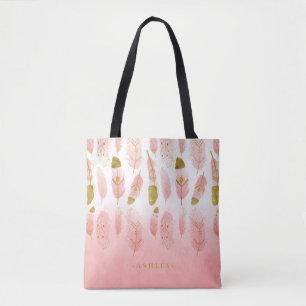 Boho Blush Rosa & Goldene Federn Ombre Brautjungfe Tasche