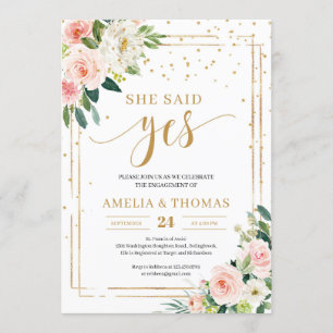 Boho BLush rosa Goldrahmen sagte sie ja einladen Einladung