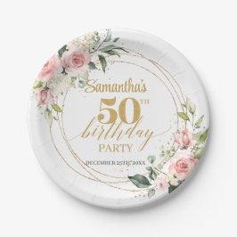 Boho blush rosa Rosen Gold Glitzer 50. Geburtstag Pappteller