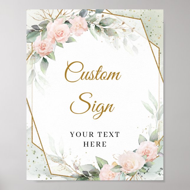 Boho Blush rosa Rosengrün Goldstempel Poster (Vorne)