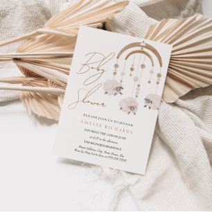 Boho Blush Rosa Schaf Mobile Baby Shower  Einladung