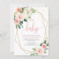 Boho Blush rose Baby shower Floral Invitation