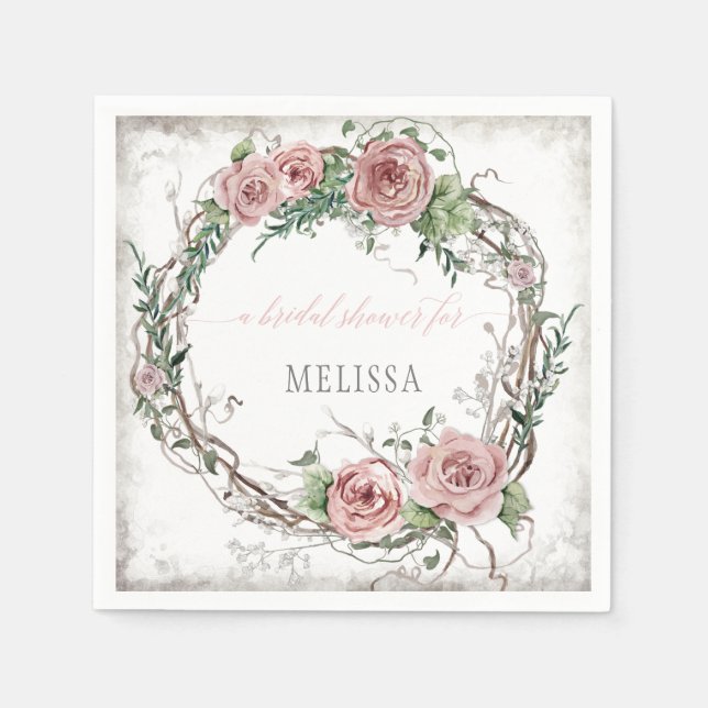 BOHO Blush Rose Blumenkranz Brautparty Serviette (Vorderseite)