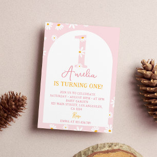 Boho Blush Rose Daisy 1er Anniversaire Invitation