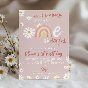 Boho Blush Rose Daisy 1er Anniversaire Invitation