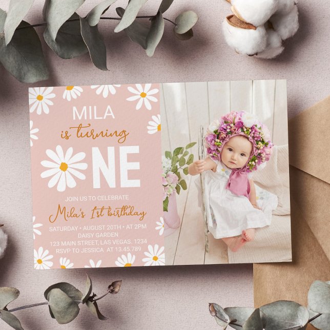 Boho Blush Rose Daisy Invitation Anniversaire (Créateur téléchargé)