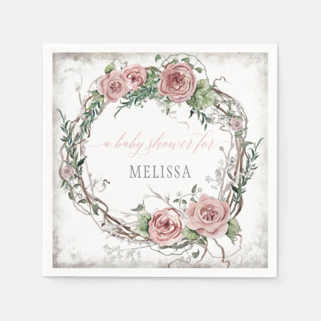 BOHO Blush Rose Floral Baby Girl Dusche Serviette (Vorderseite)