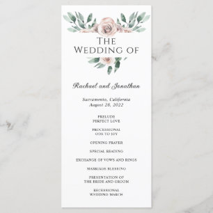 Boho Blush Rose Floral Wedding Program Programm