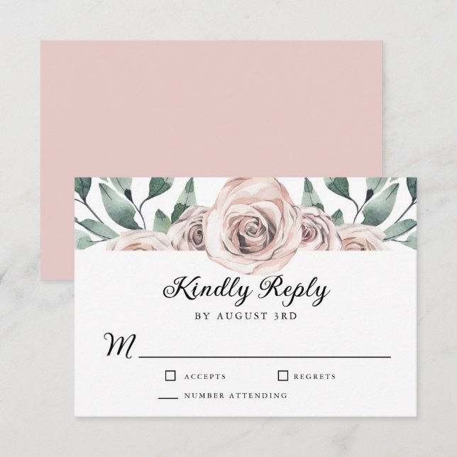 Boho Blush Rose Floral Wedding RSVP Karte (Vorne/Hinten)