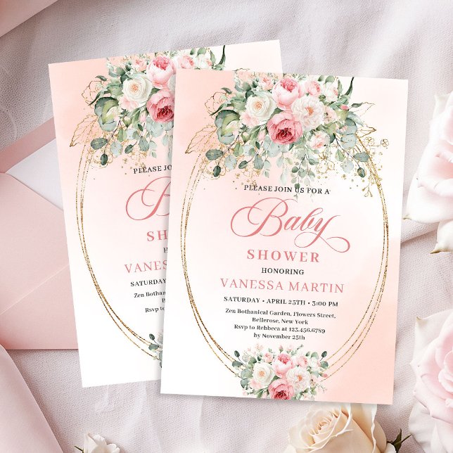 Boho Blush Rose Gold Girl Baby Shower Invitation Einladung (Boho Blush Rose Gold Girl Baby Shower Invitation)