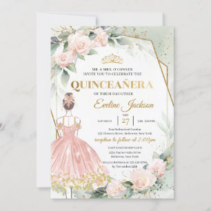 Boho blush Rose Goldrahmen Knöchel Quinceanera Einladung