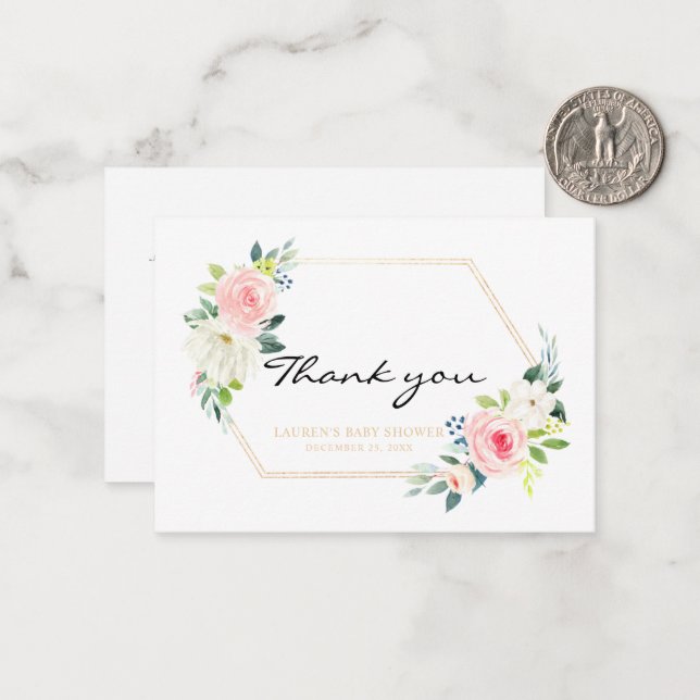Boho Blush rose or Carte de remerciements géométri (Devant/Arrière en situation)
