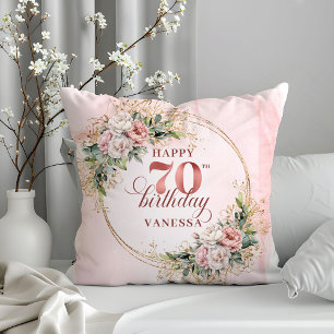 Boho Blush Rose Pâle Aquarelle Coussin 70e Anniver