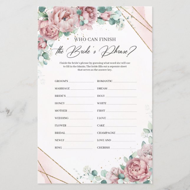 Boho Blush Rose Wer kann die Bride's Phrase beende (Vorderseite)