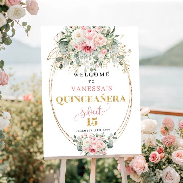 Boho Blush Rosen Grüner 15. Willkommensposter Poster (Boho Blush Roses Greenery 15th Welcome Poster)
