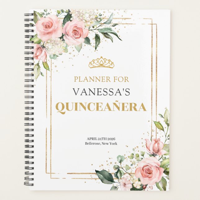 Boho Blush roses roses roses or tiara sage Quincea (Devant)