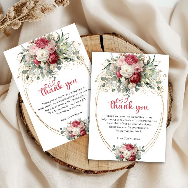Boho-Blush-Rot-Grün-Babyshower-Dankeskarten Dankeskarte (Boho Blush Red Greenery Baby Shower Thank You Card)