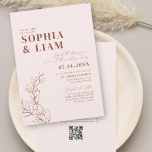 Boho Blush Terracotta mit UAWG QR Code Wedding Einladung
