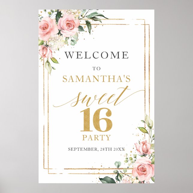 Boho Blush und Glitzer 16. Geburtstag Poster (Vorne)