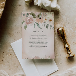 Boho Blush Watercolor Blumen Hochzeitsdetails Begleitkarte