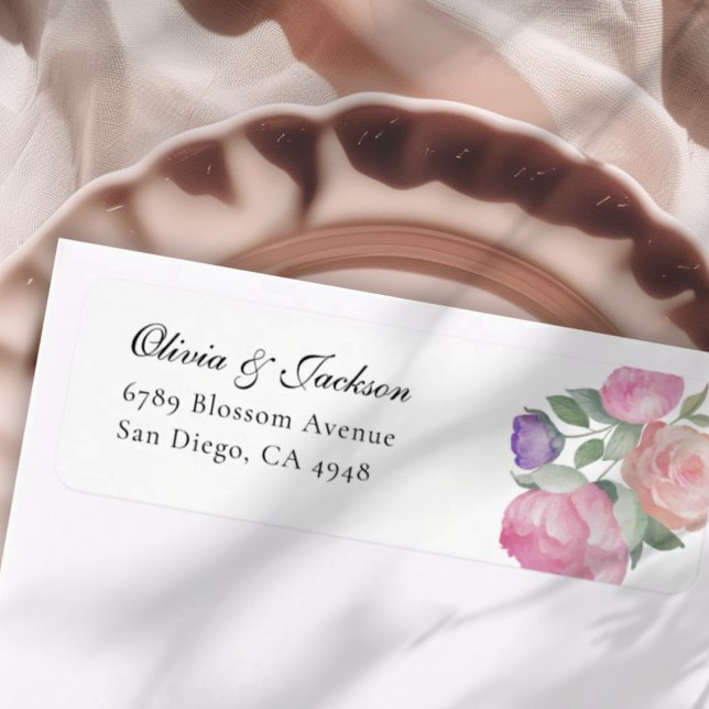 Boho Blush Watercolor Floral Wedding Address  (Von Creator hochgeladen)
