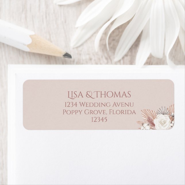 Boho Blush Wedding Invite Return Label (Insitu)