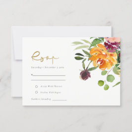 Boho Blush Yellow Orange Floral Wedding RSVP